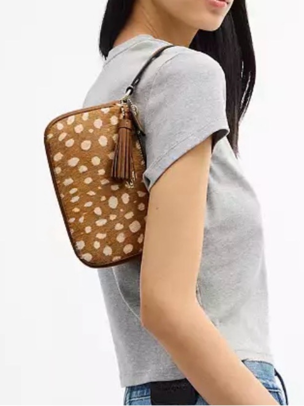 Coach Nolita 19 Deer Print Brown Cream Spotted Haircalf Shoulder Bag - Picture 3 of 5